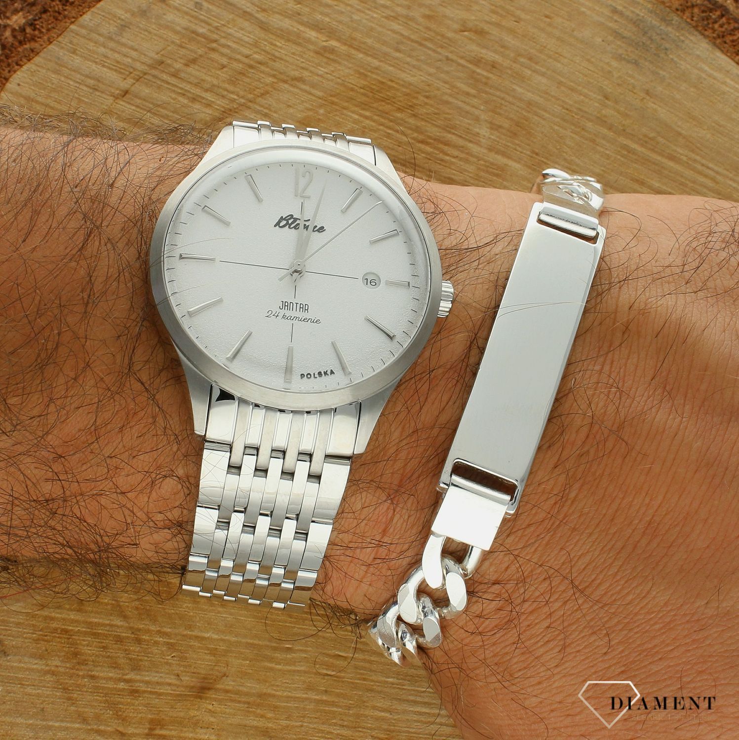 Polski zegarek automatyczny męski Błonie Jantar Szron⌚ Grawer na zegarku gratis 🔝 Męski zegarek na bransolecie klasyk🎁Prezent na Walentynki ❤️Prezent na Święta🤗 Największy wybór polskich zegarków w sklepie zegarki-diament.jpg